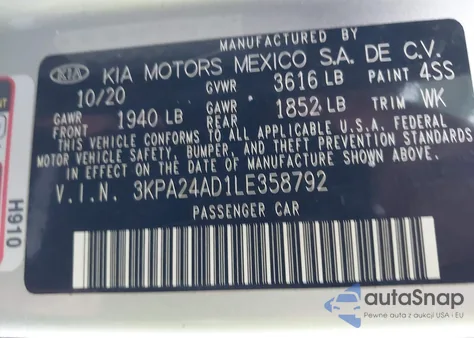 2020 Kia Rio S из США, поврежденный, VIN 3KPA24AD1LE358792